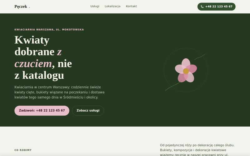 Podgląd strony internetowej kwiaciarni Pęczek