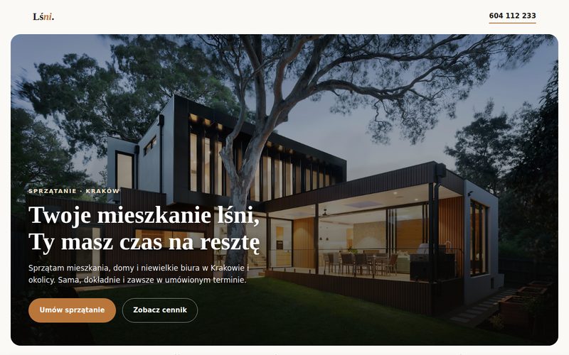 Podgląd strony internetowej firmy sprzątającej Lśni
